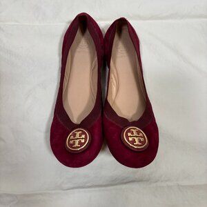 Tory Burch Caroline 2 Ballet Flats Shoes Slipons Cabernet Suede Leather Size 8